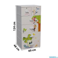 Tủ nhựa Song Long Pucca 5 tầng 6 ngăn kéo, SÓC (Màu: Xanh cốm - xanh dương - hồng - trắng)