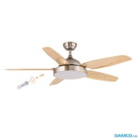 Quạt trần 5 cánh Asia QT04-G màu gỗ, có điều khiển từ xa, có đèn LED đổi màu, động cơ điện 1 chiều êm ái, sải cánh 1370mm