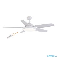 Quạt trần 5 cánh Asia QT04-T màu trắng, có điều khiển từ xa, có đèn LED đổi màu, động cơ điện 1 chiều êm ái, sải cánh 1370mm