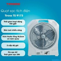 Quạt sạc tích điện Tiross TS9173 (có đèn, lồng quạt 35,5cm, có núm xoay, 30W, pin 4500mAh, thời gian hoạt động 4-6h)