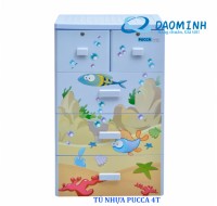 Tủ nhựa Song Long Pucca 4 tầng 5 ngăn (xanh dương, hình cá)