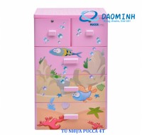 Tủ nhựa Song Long Pucca 4 tầng 5 ngăn (màu hồng, hình cá)